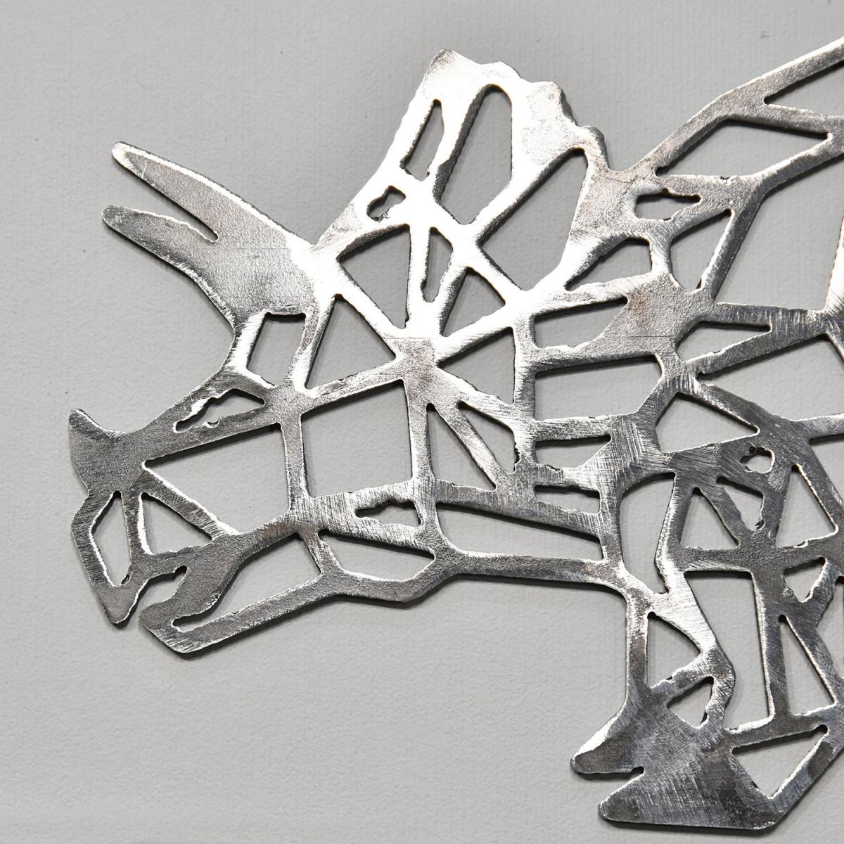 Close-up of the Head of the Geometric Natural Steel Triceratops Wall Art