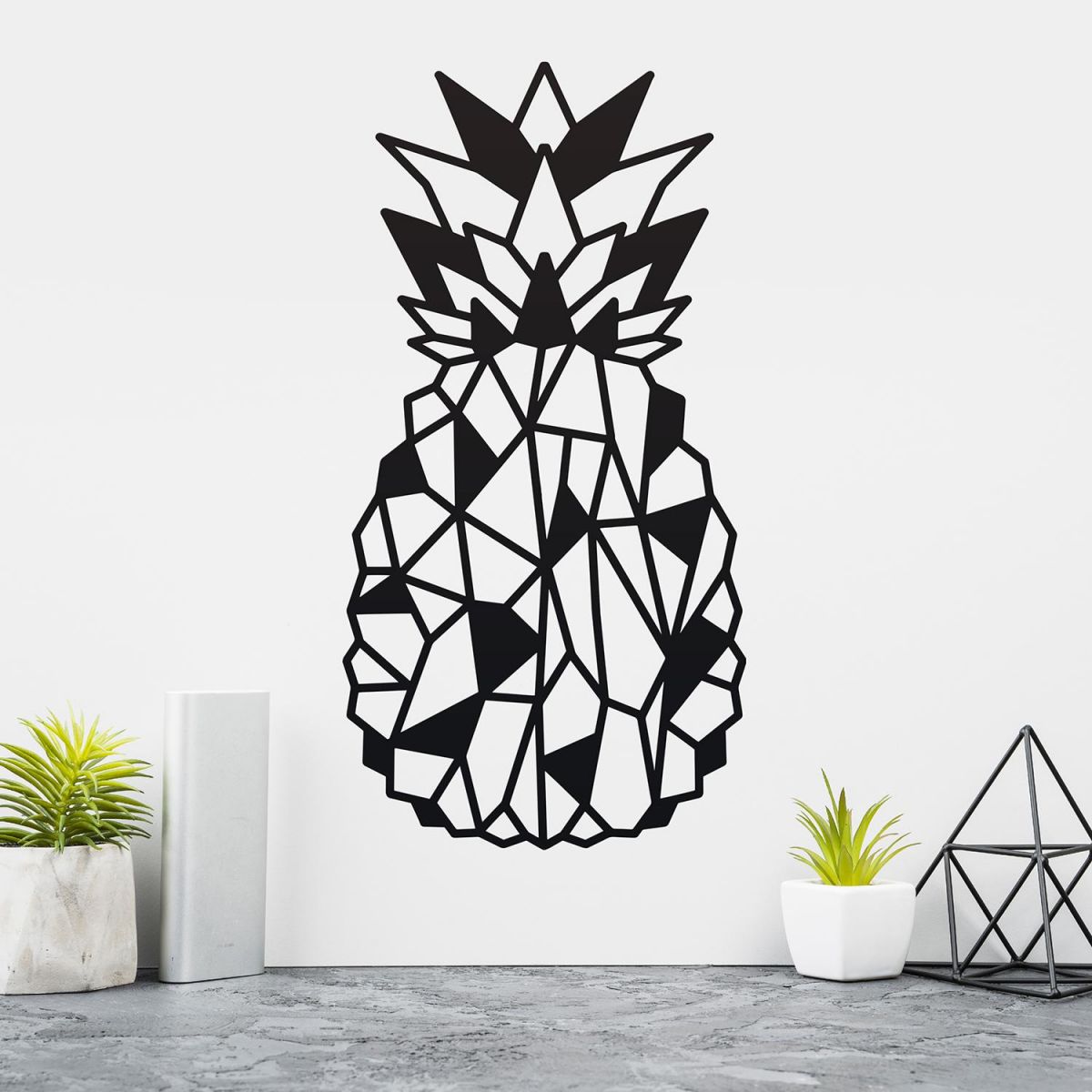 Geometric Steel Pineapple Wall Art on a Cream Wall