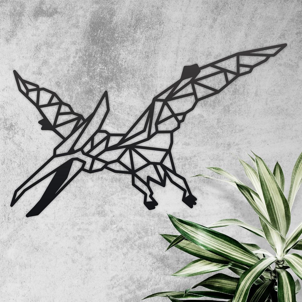 Geometric Iron Pterodactyl Wall Art on a Rustic Wall