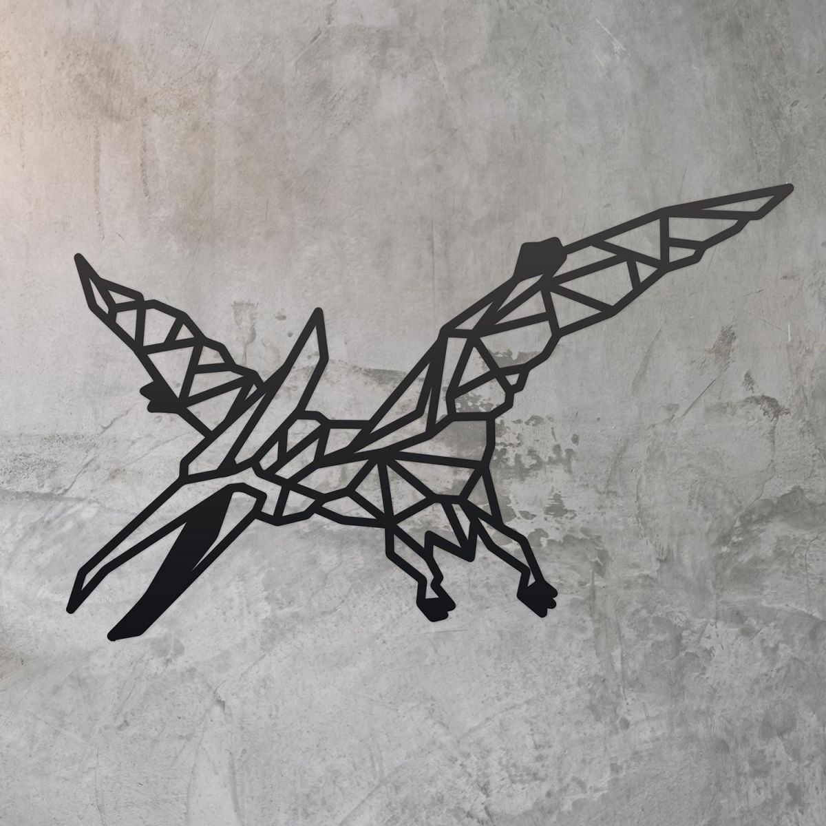 Geometric Iron Pterodactyl Wall Art on a Rustic Wall