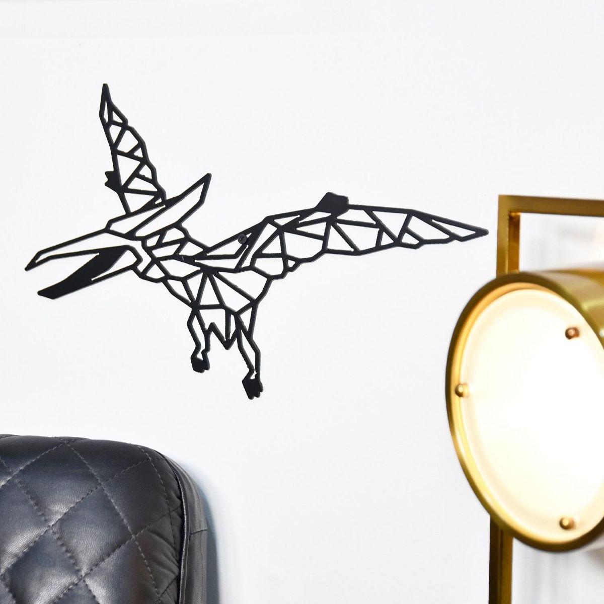 Geometric Iron Pterodactyl Wall Art in Living Room 