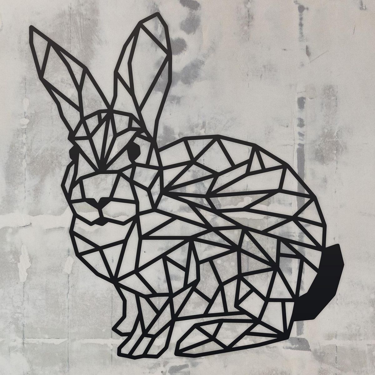 Geometric Rabbit Wall Art in Situ on a Rustic Wall Geometric Rabbit Wall Art in Situ on a Rustic Wall