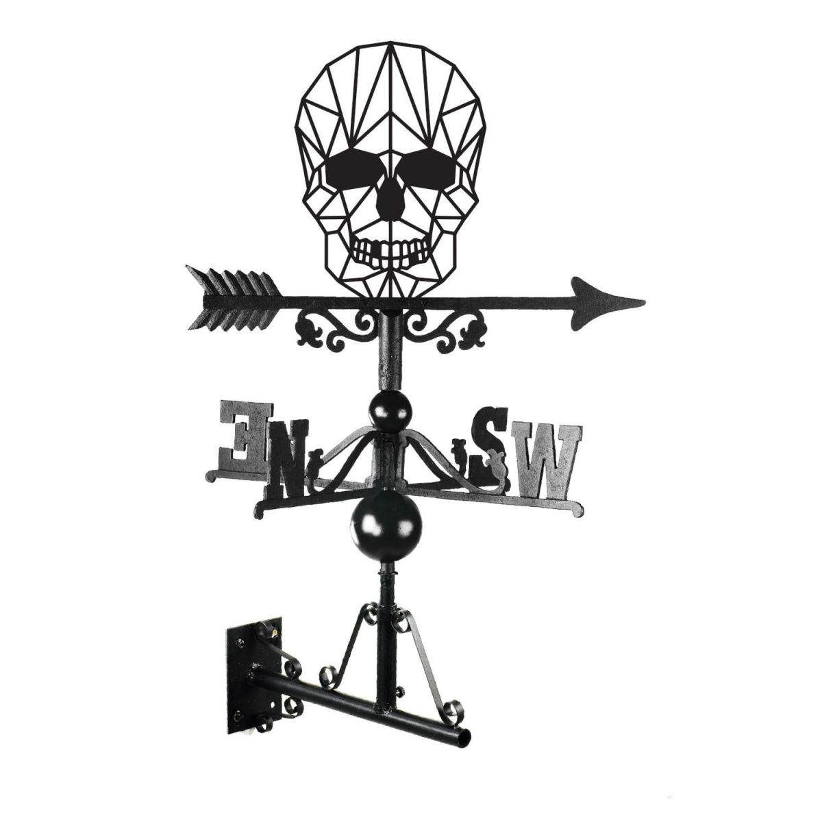 Geometric Skull Weathervane Mounted