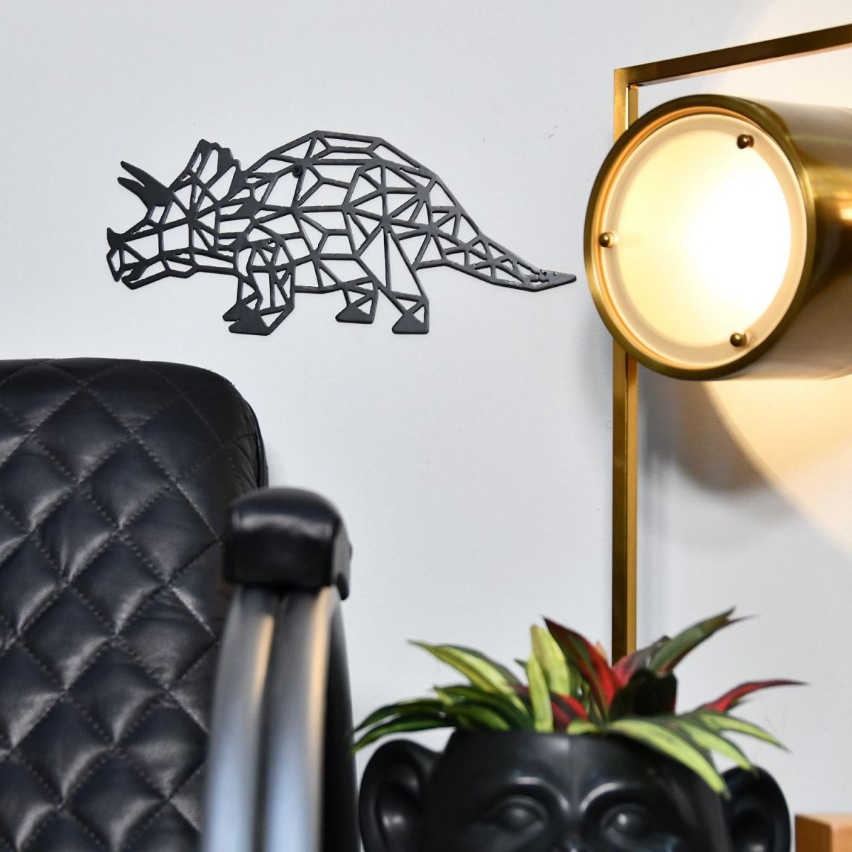 Geometric Steel Triceratops in living room setting