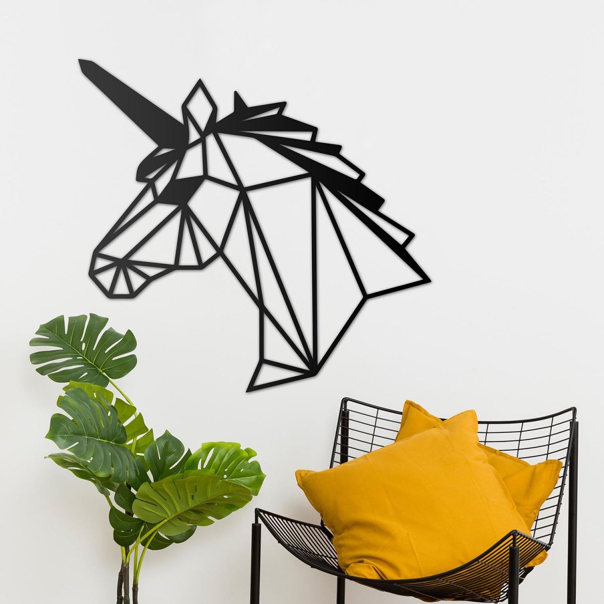 Geometric Unicorn Wall Art on White Wall
