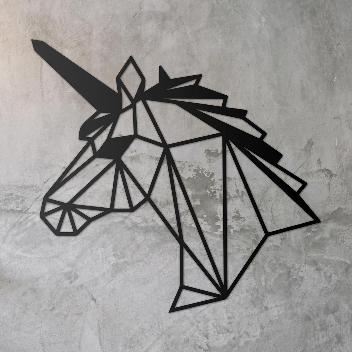 Geometric Unicorn Wall Art on a Rustic Grey Wall