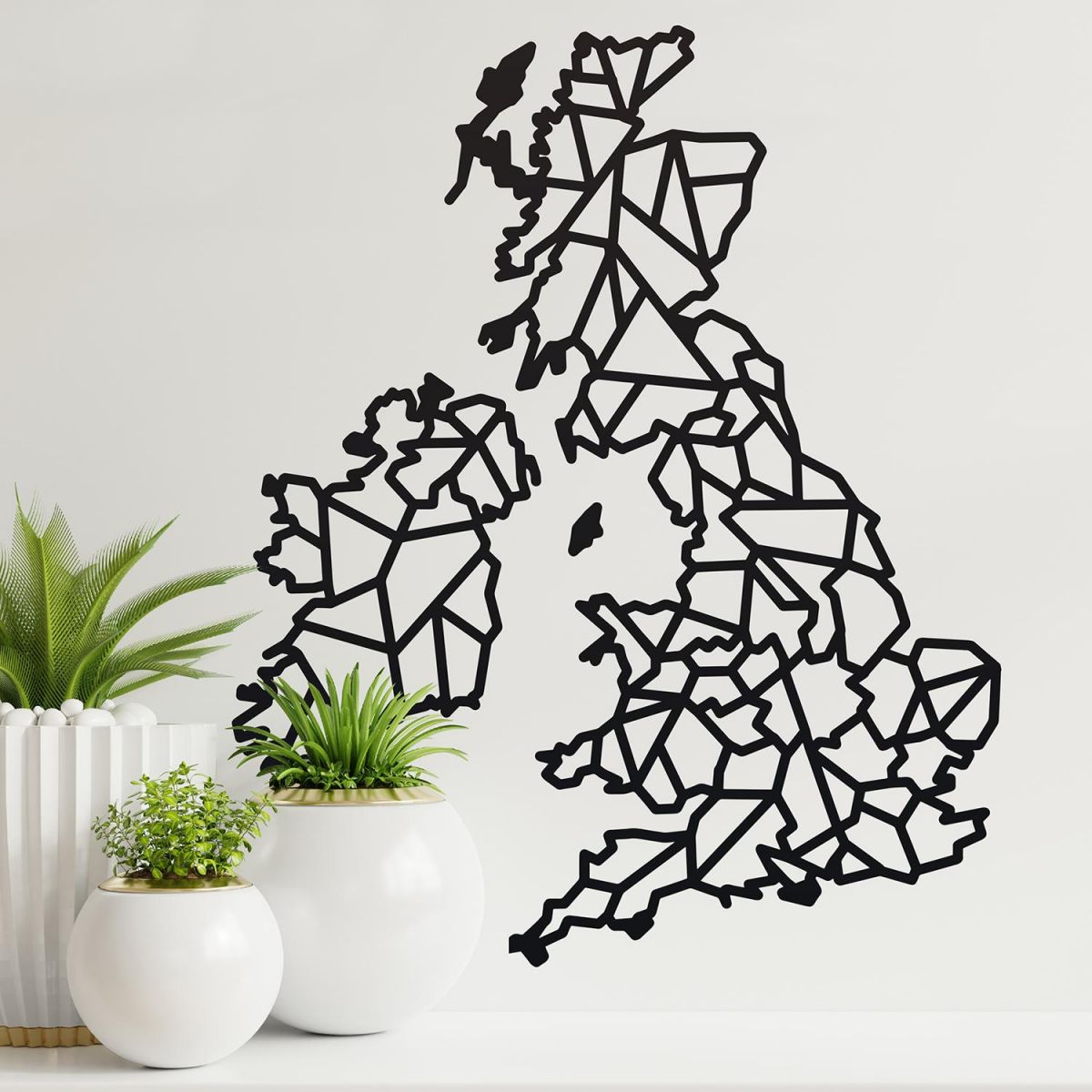 United Kingdom Geometric Steel Map Art in Situ on a Cream Wall