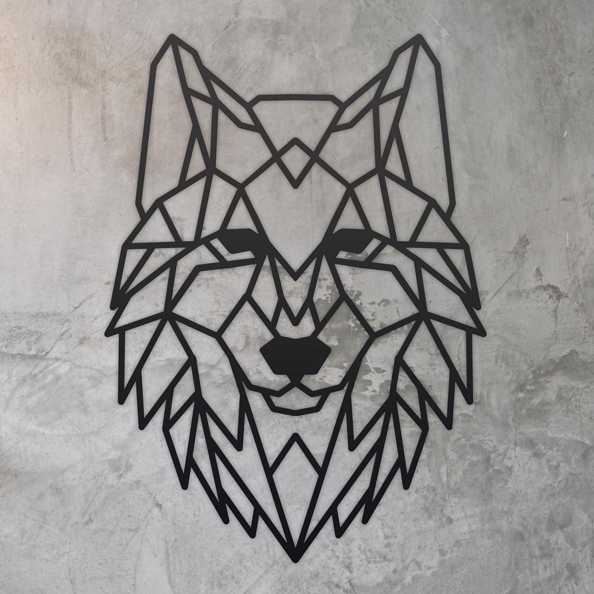 Geometric Iron Wolf Wall Art on a Rustic Wall