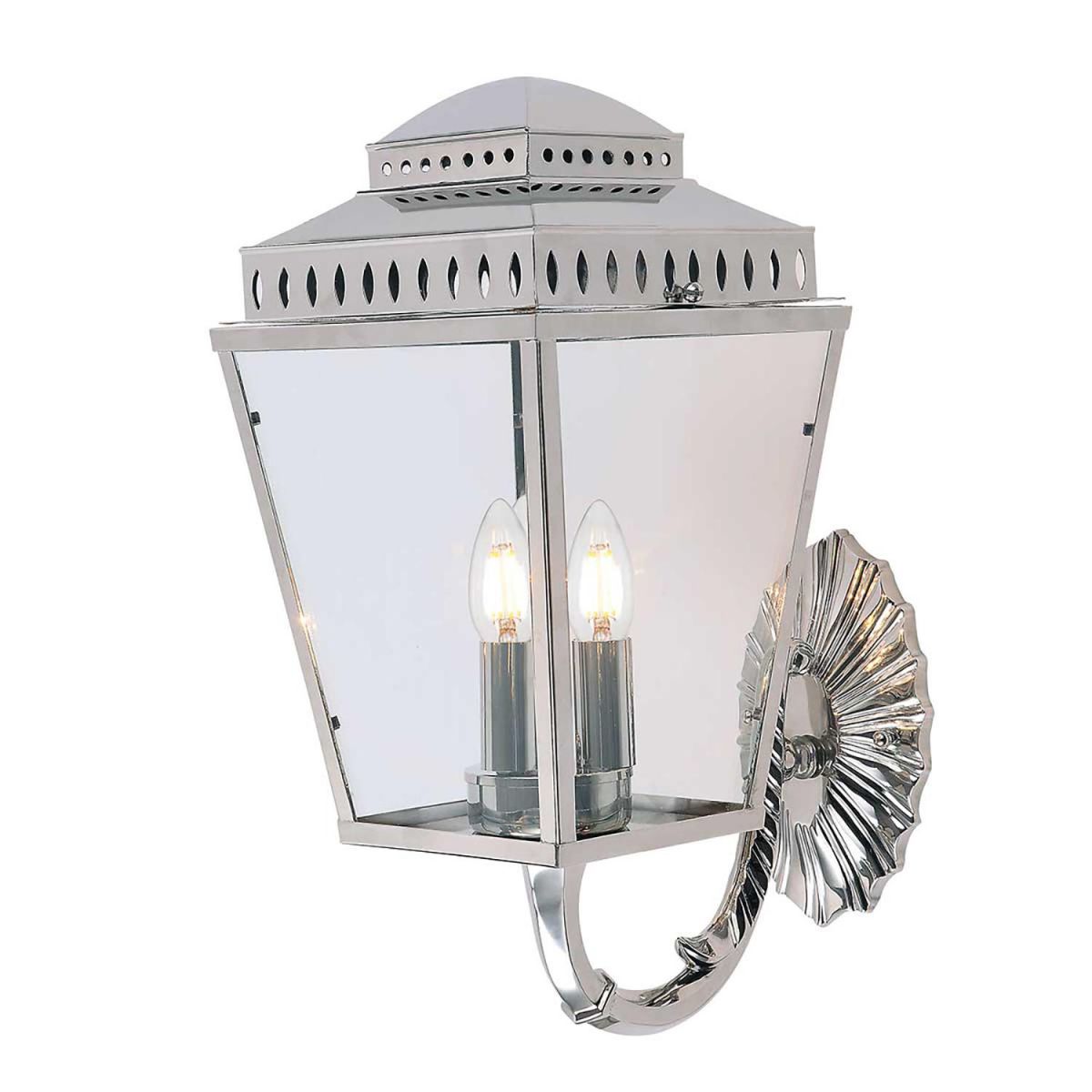 Georgian Style "Three-Light" Polished Nickel Ornate Wall Lantern