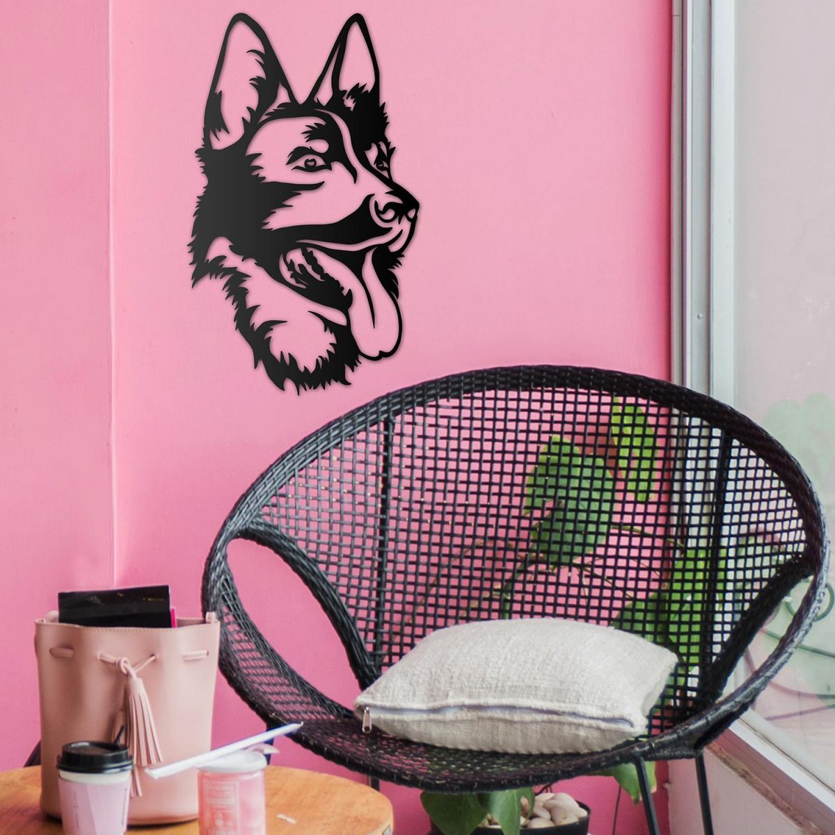 German Shepherd Wall Art in Situ on a Pink Wall