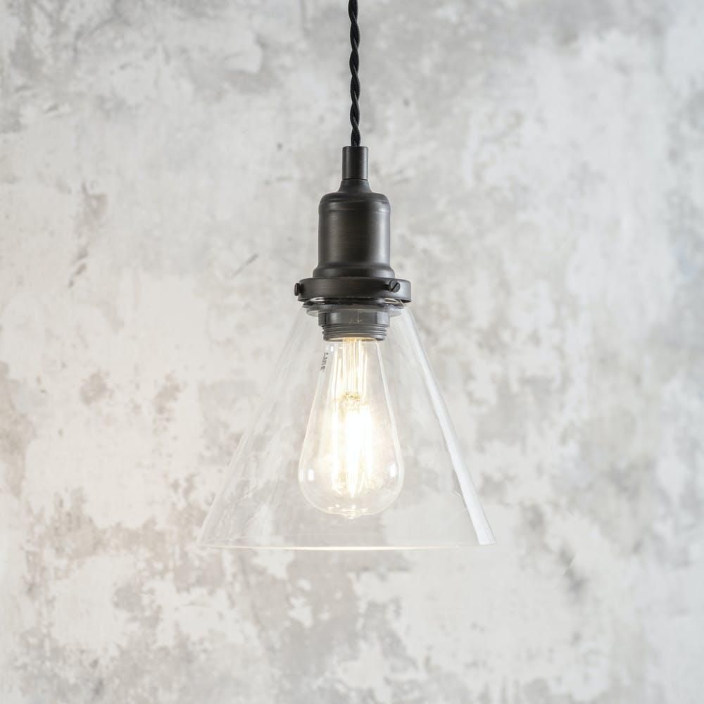 Glass Cone Antique Bronze Pendant Hanging Light in Situ