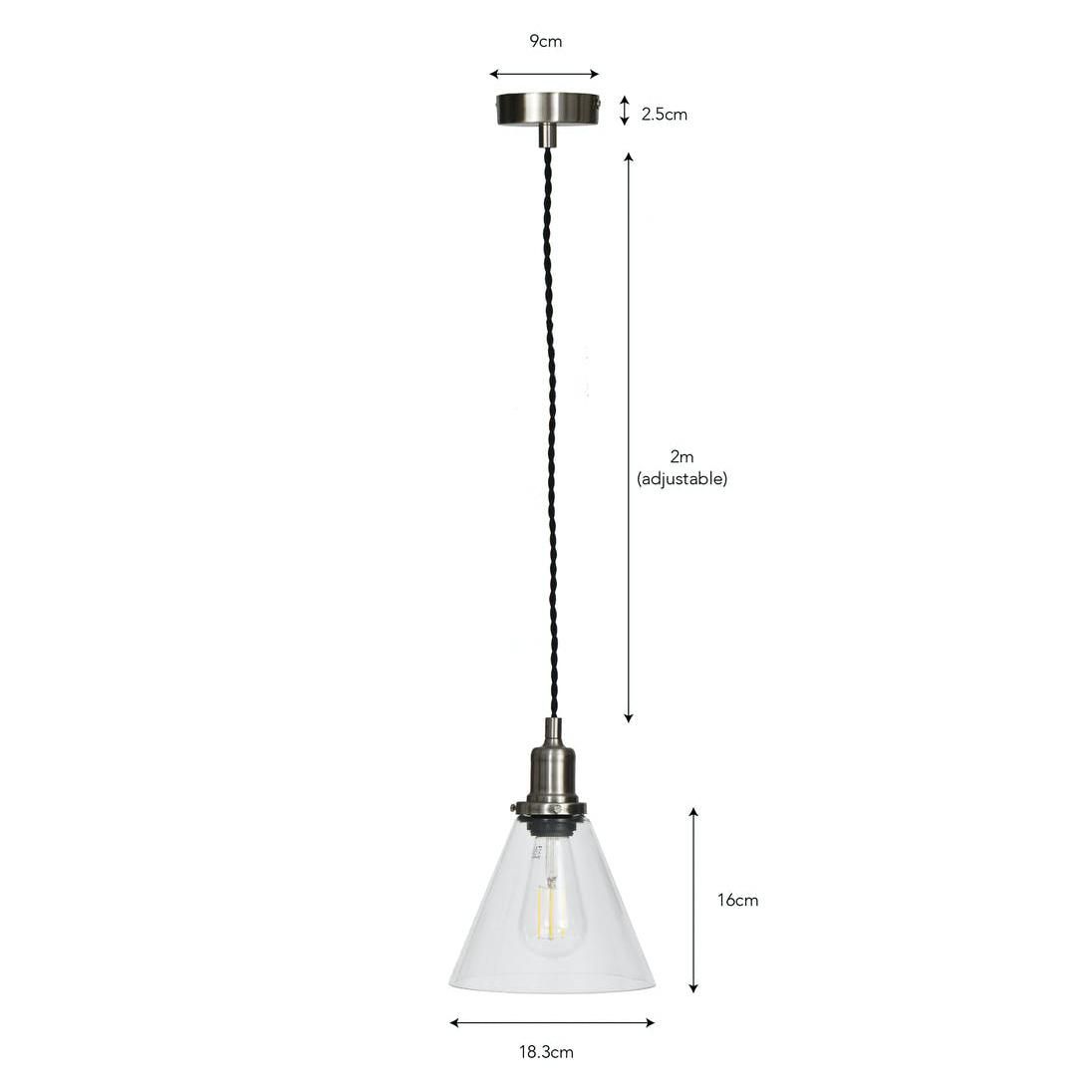 Glass Cone Satin Nickel Pendant Hanging Light Dimensions