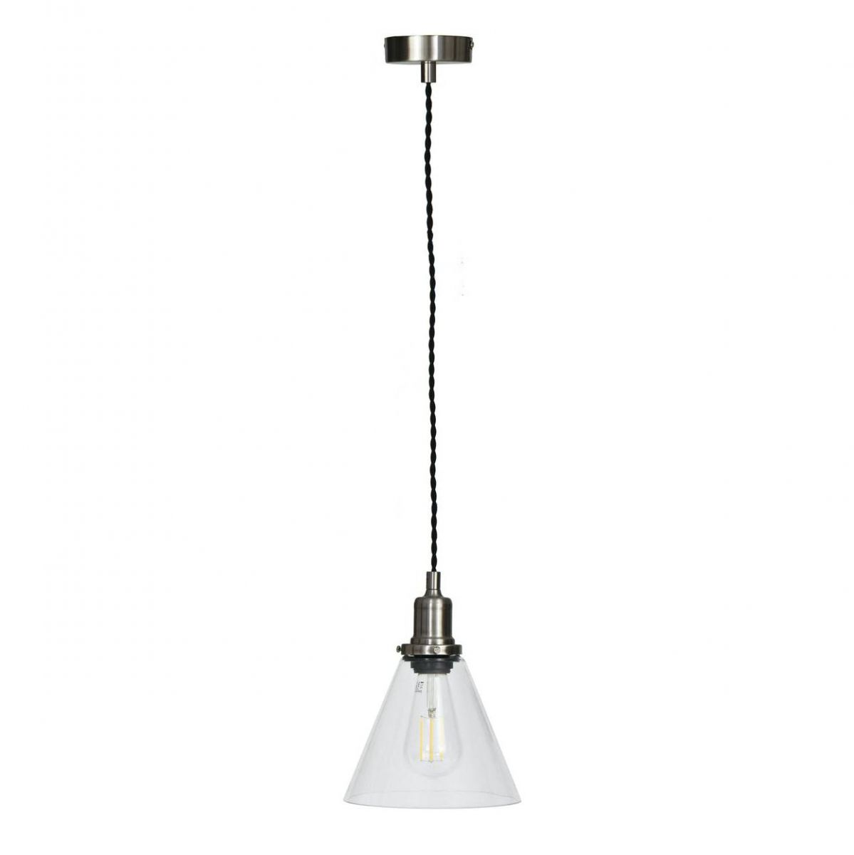 Glass Cone Pendant Hanging Light in Satin Nickel 
