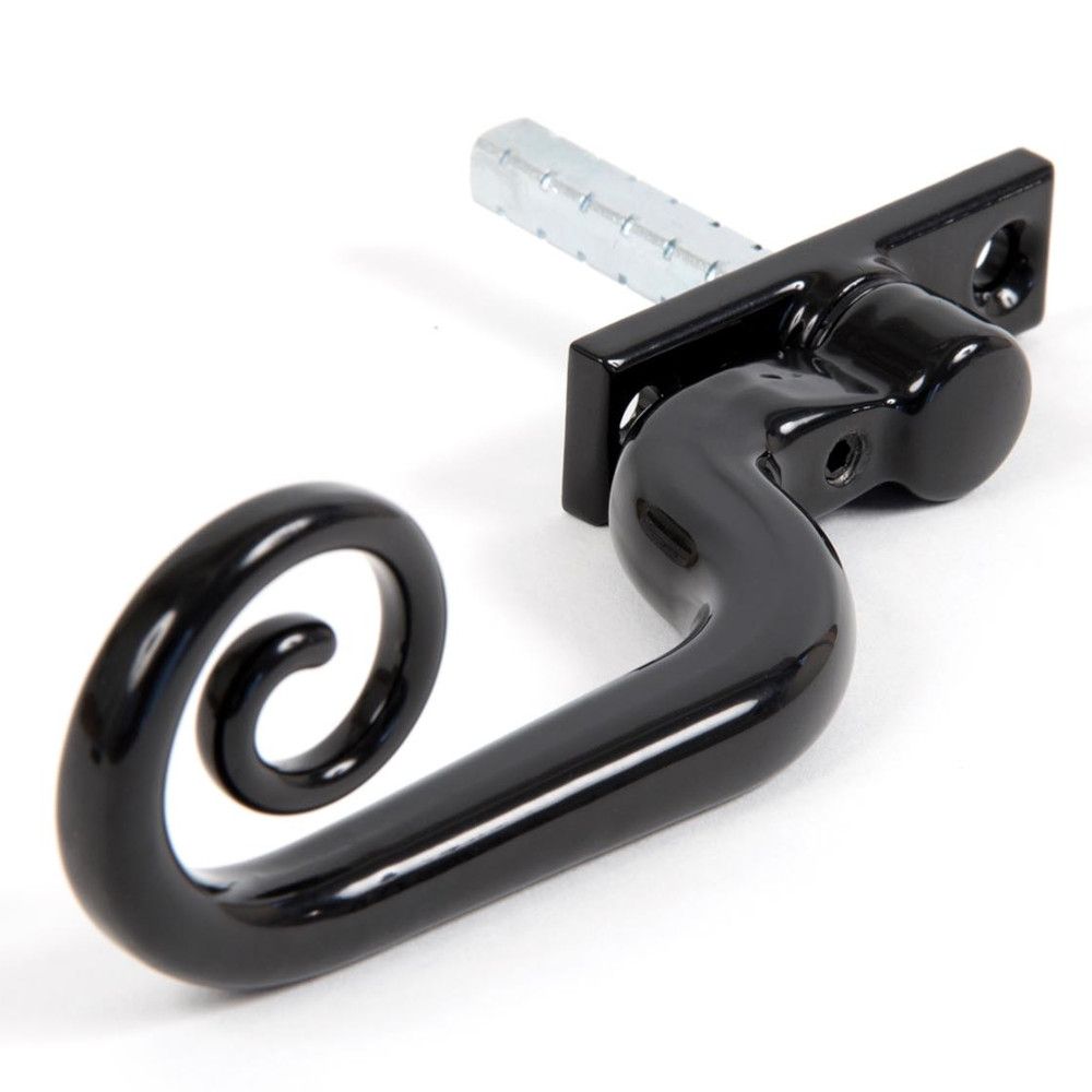 Glossy Black Monkeytail Espagnolette Window Handle left handed close up