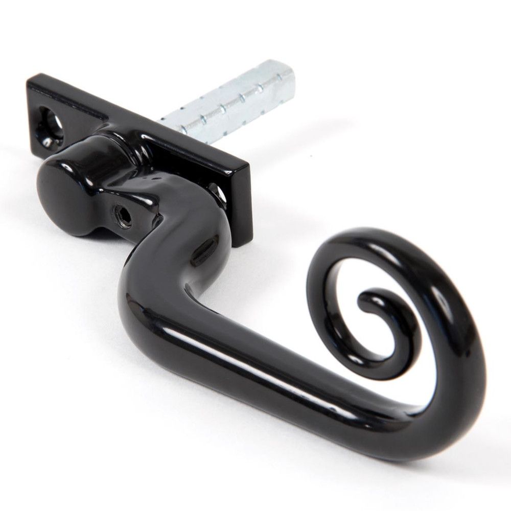 Glossy Black Monkeytail Espagnolette Window Handle right handed close up
