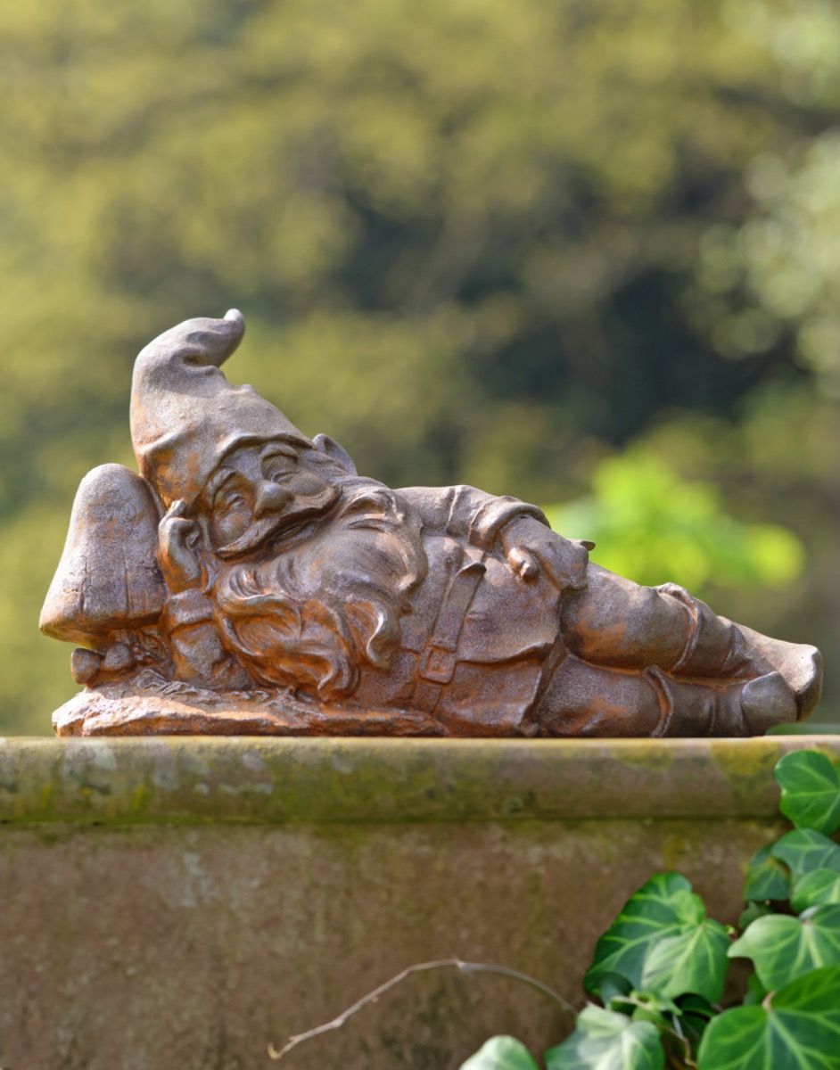 Cast Iron Relaxing Gnome Sculpture