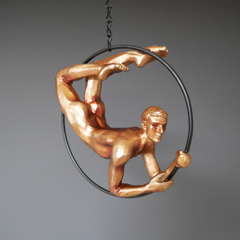 Hanging Acrobat Man Ornament in Gold