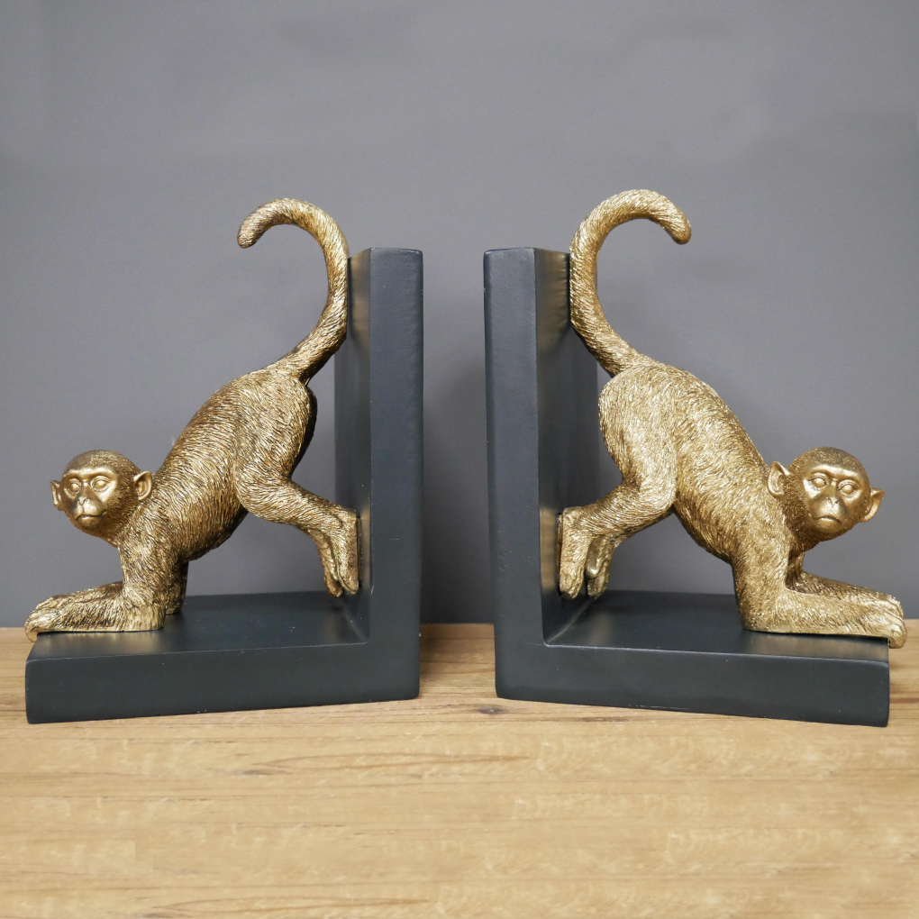 Gold Painted Monkey Bookends 