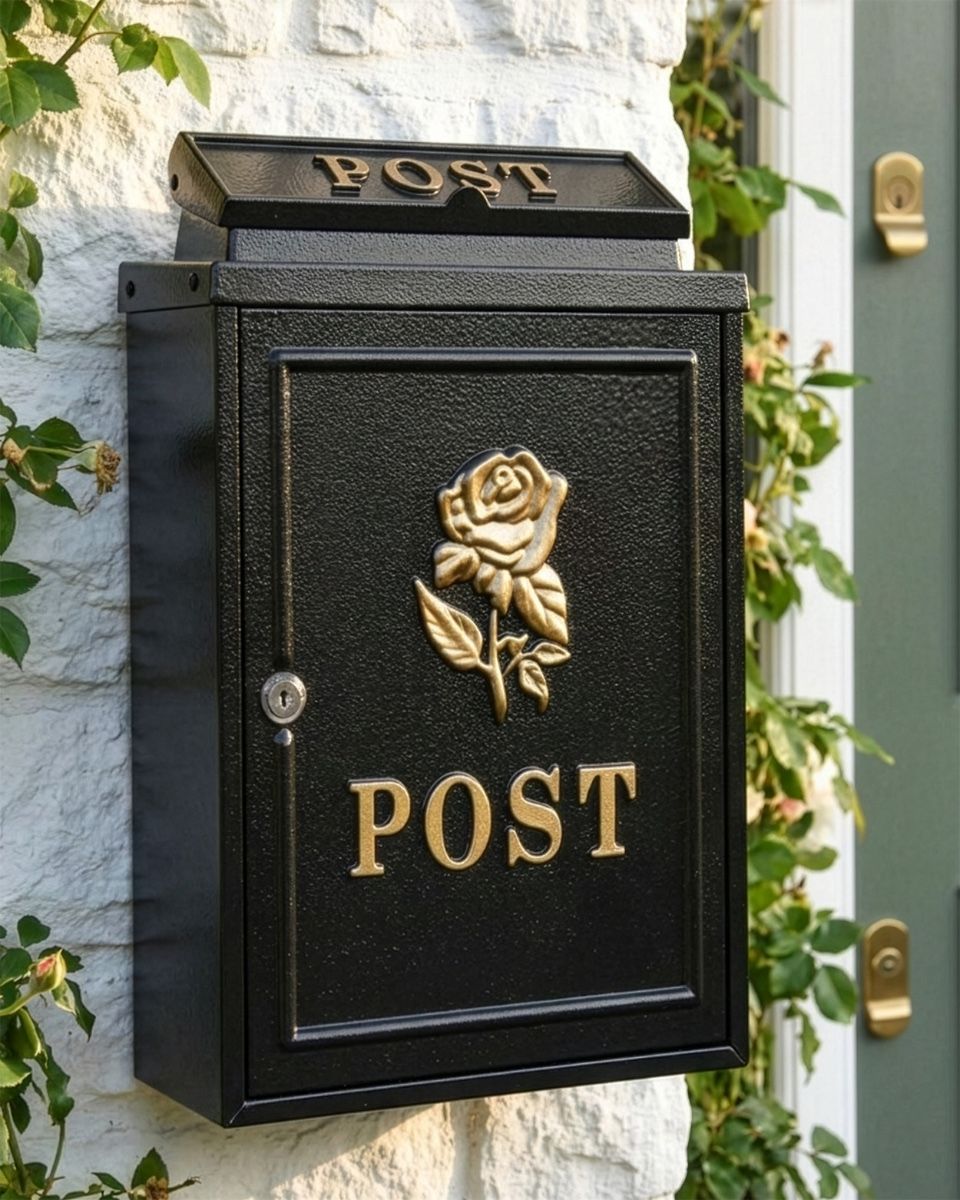 Gold Rose "Oxford" Wall Mounted Post Box digital illustration