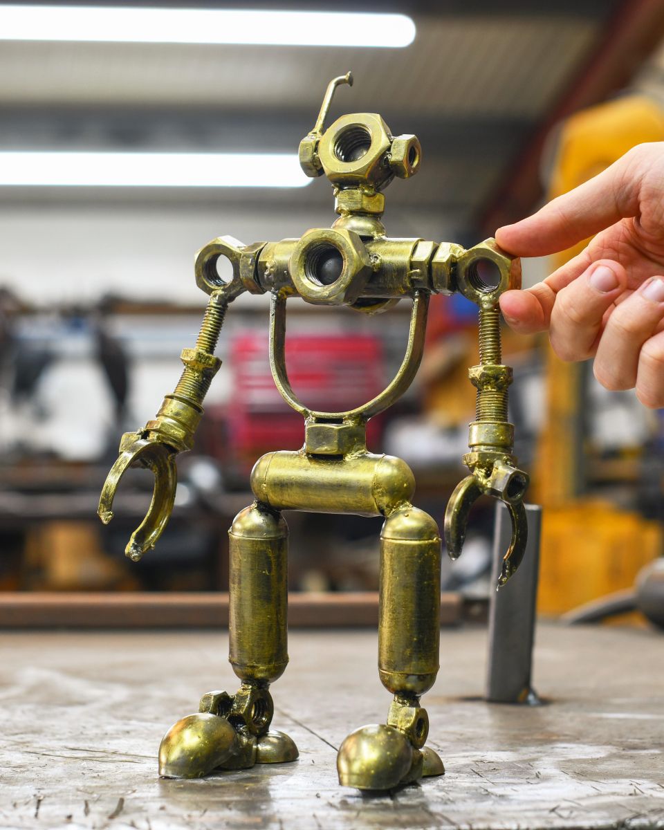 Gold Upcycled Metal Robot Sculpture 