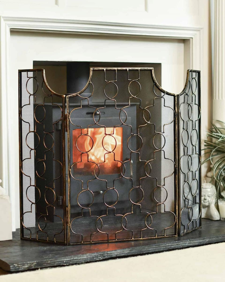 Gold Wash Gothic Three Fold Fire Guard in Situ