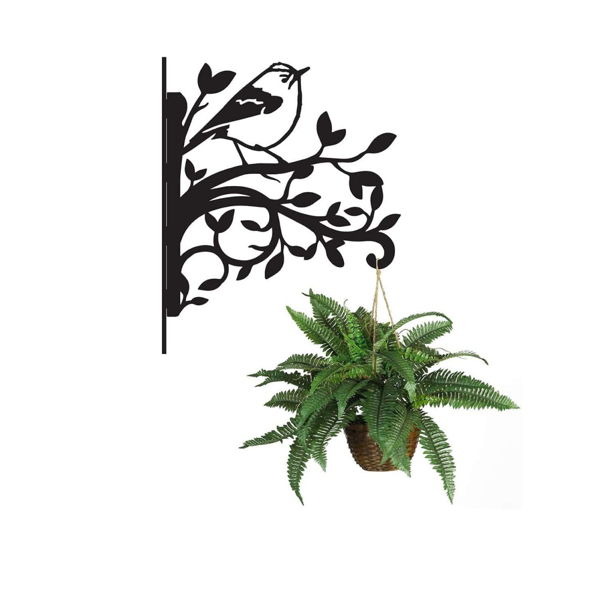 Goldcrest on Branches Steel Hanging Basket Bracket with Planter