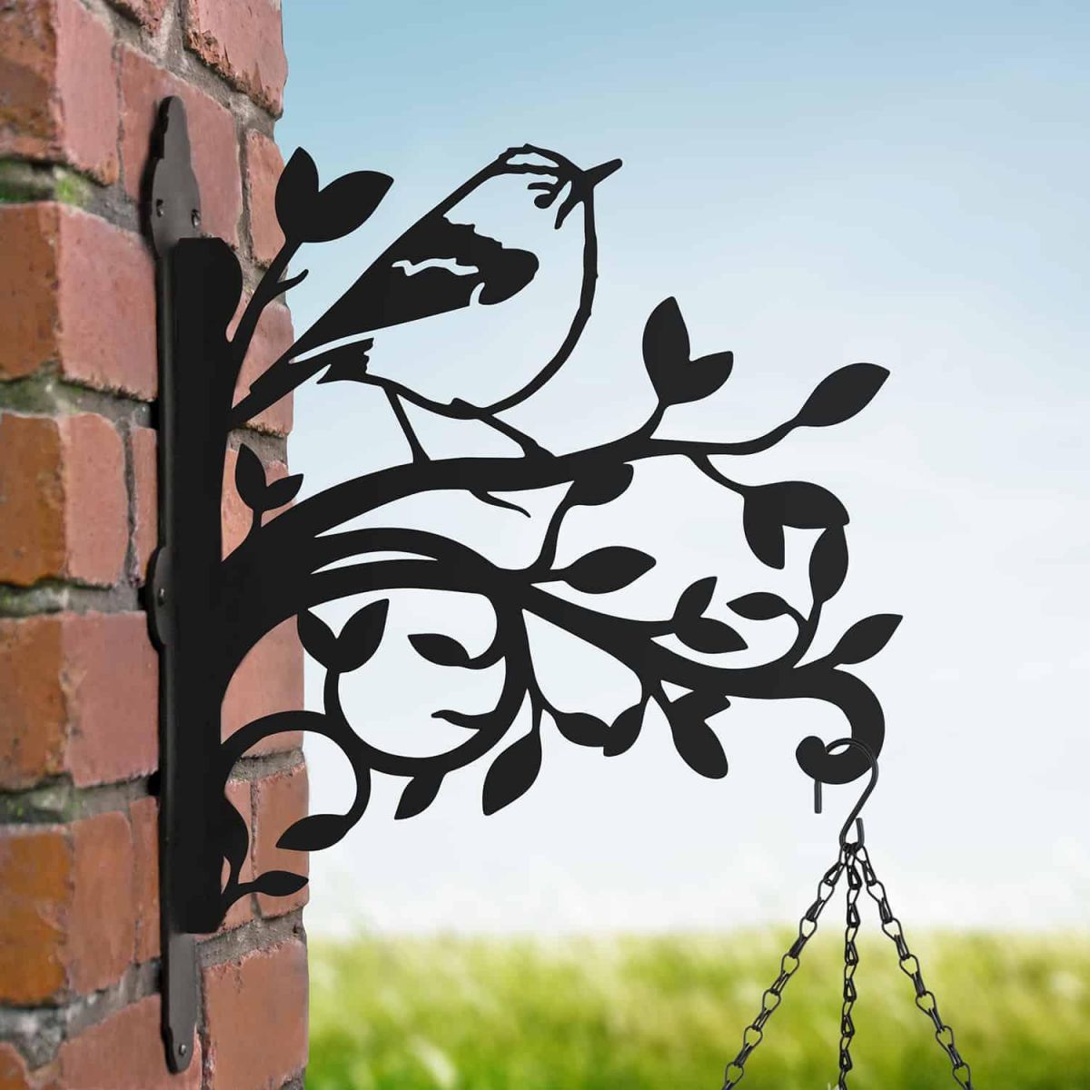 Goldcrest on Branches Steel Hanging Basket Bracket