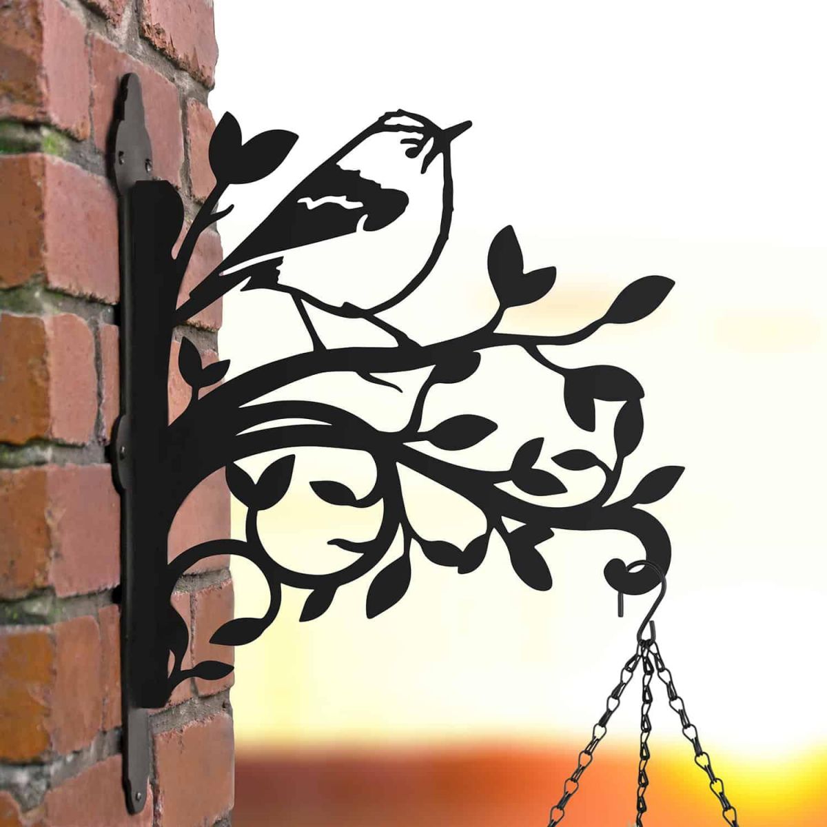 Steel Hanging Basket Bracket with Goldcrest on Branches Topper