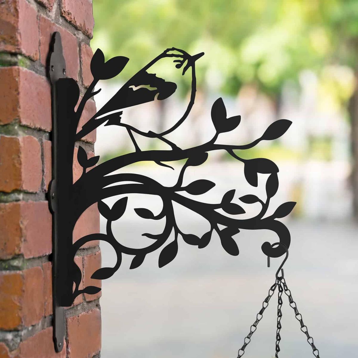 Steel Hanging Basket Bracket with Goldcrest on Branches Motif