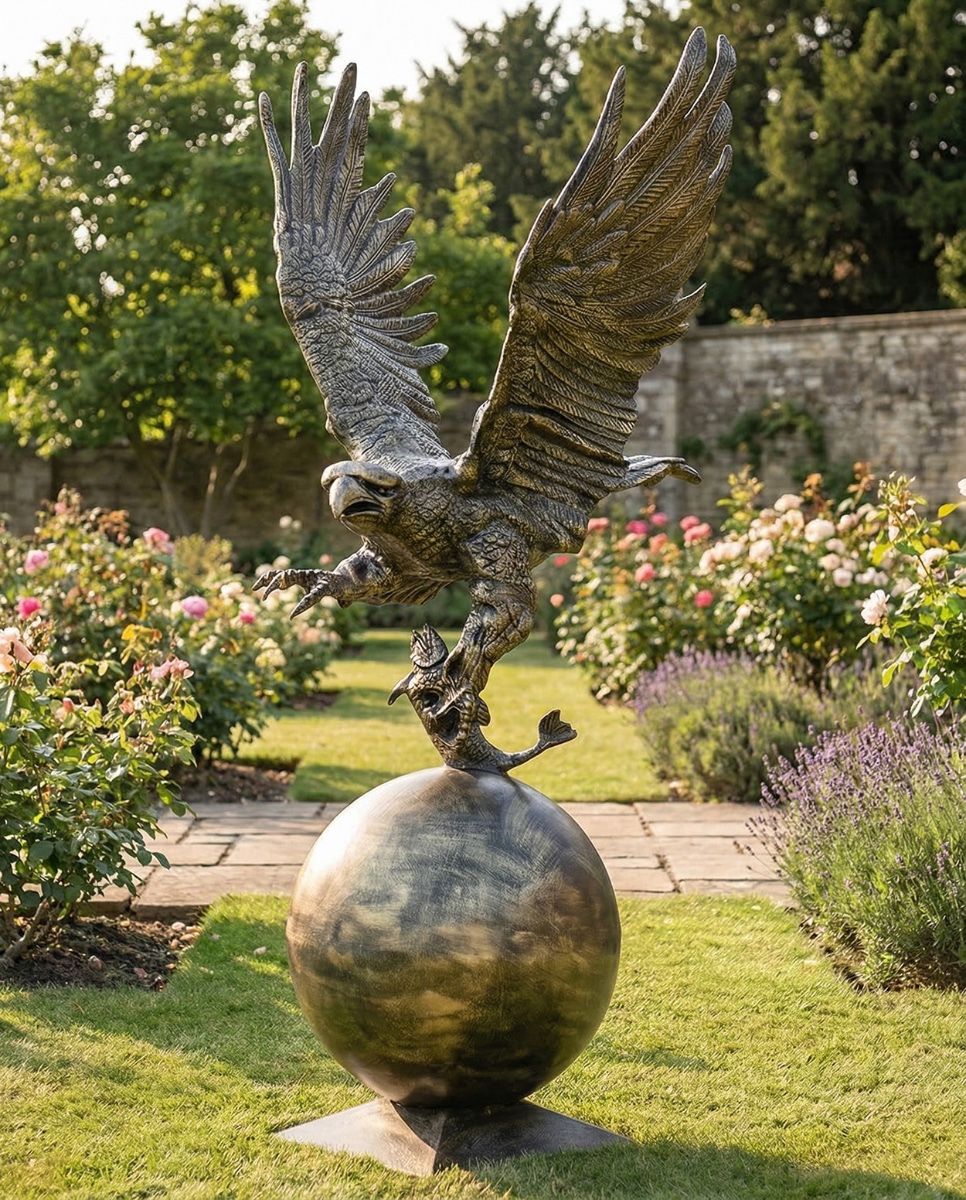 Golden Eagle Catching Fish Garden Ornament