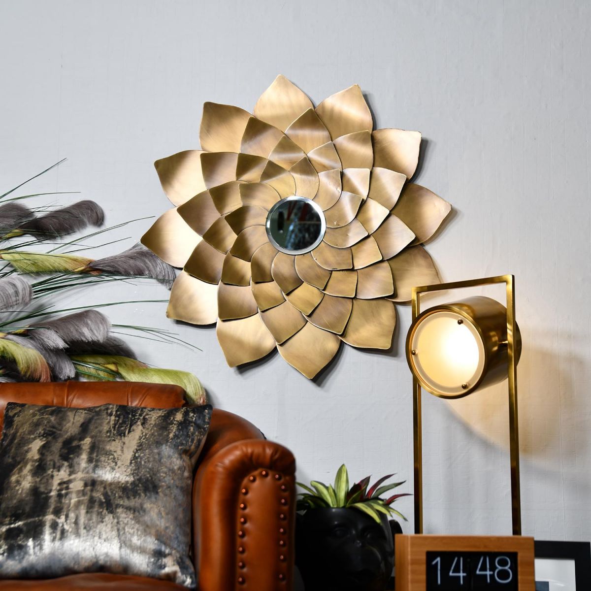 Golden Flower Design with Mirror in the Center 