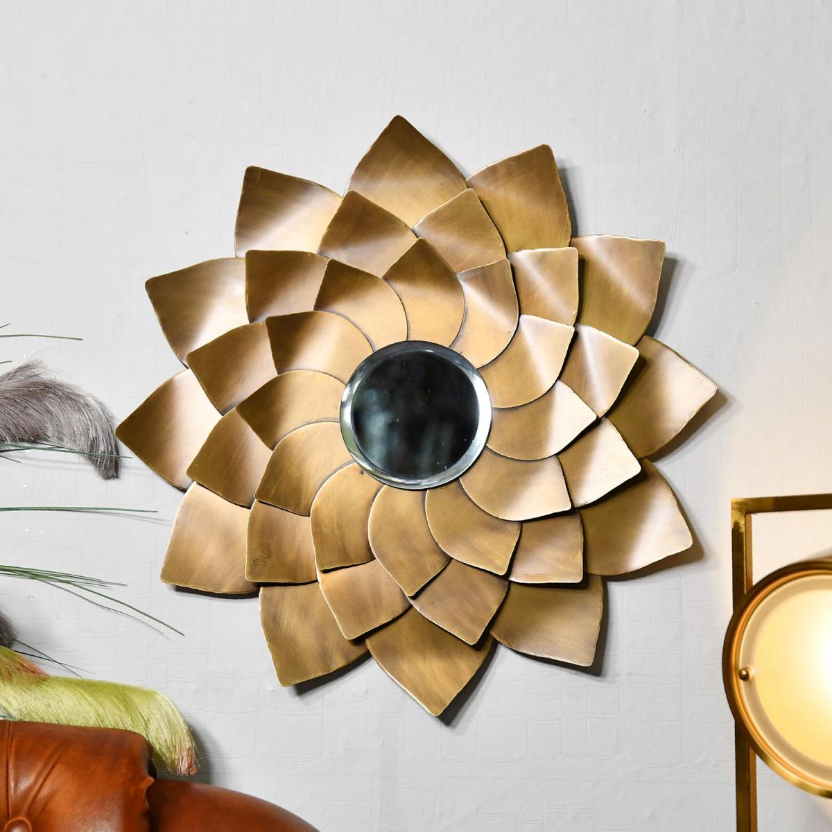 Golden Flower Design with Mirror in the Center 