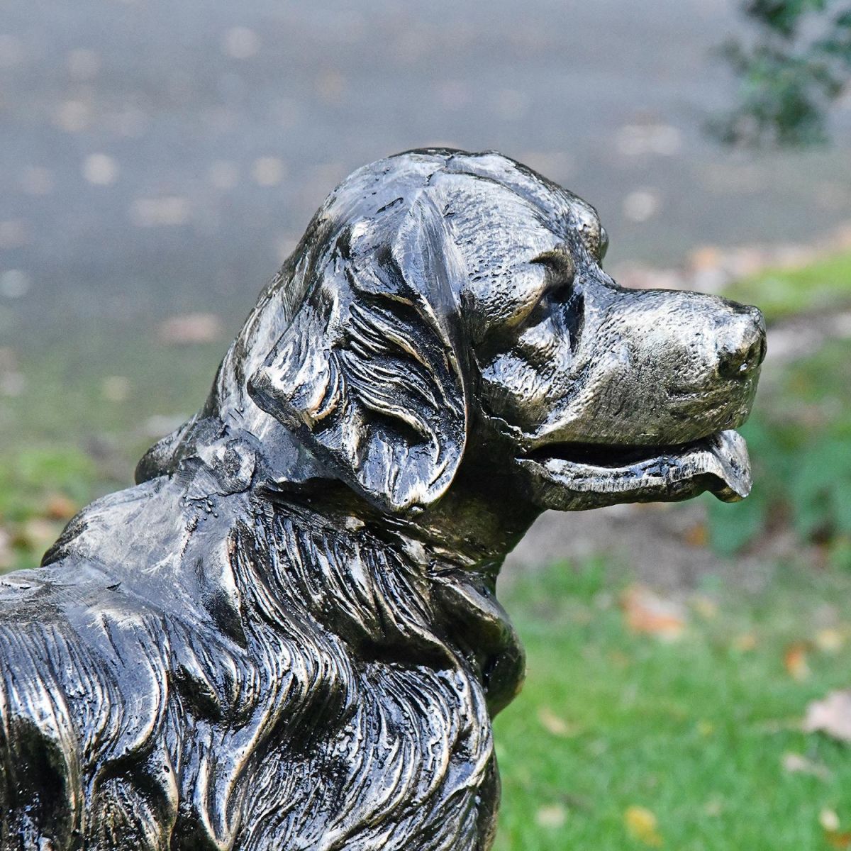 Side View of the Head of the Golden Retriever Antique Gold Sculpture