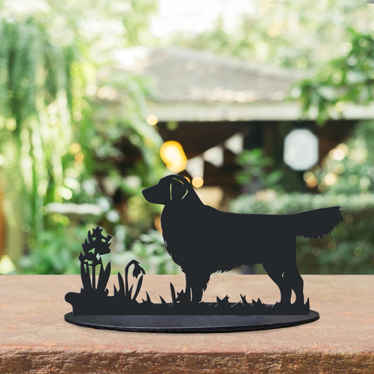 Golden Retriever Garden Silhouette Ornament in the Garden
