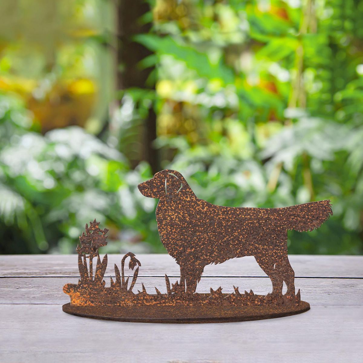 Golden Retriever Rustic Garden Silhouette Ornament in Situ