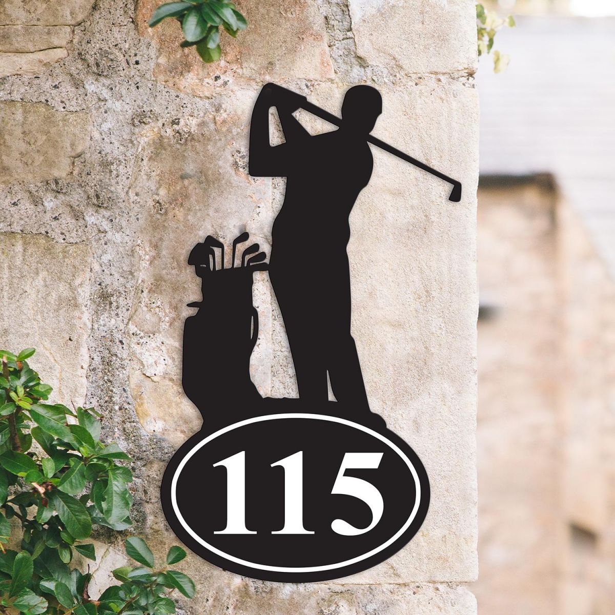 Bespoke Golfer Iron House Number Sign in Situ Bespoke Golfer Iron House Number Sign in Situ
