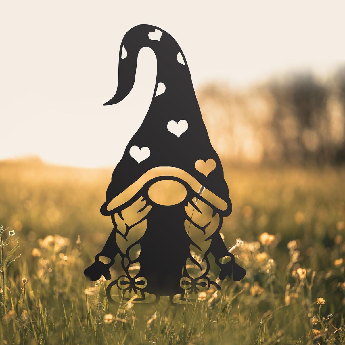 Gonk Gnome With Heart Hat Silhouette in Use in a Field