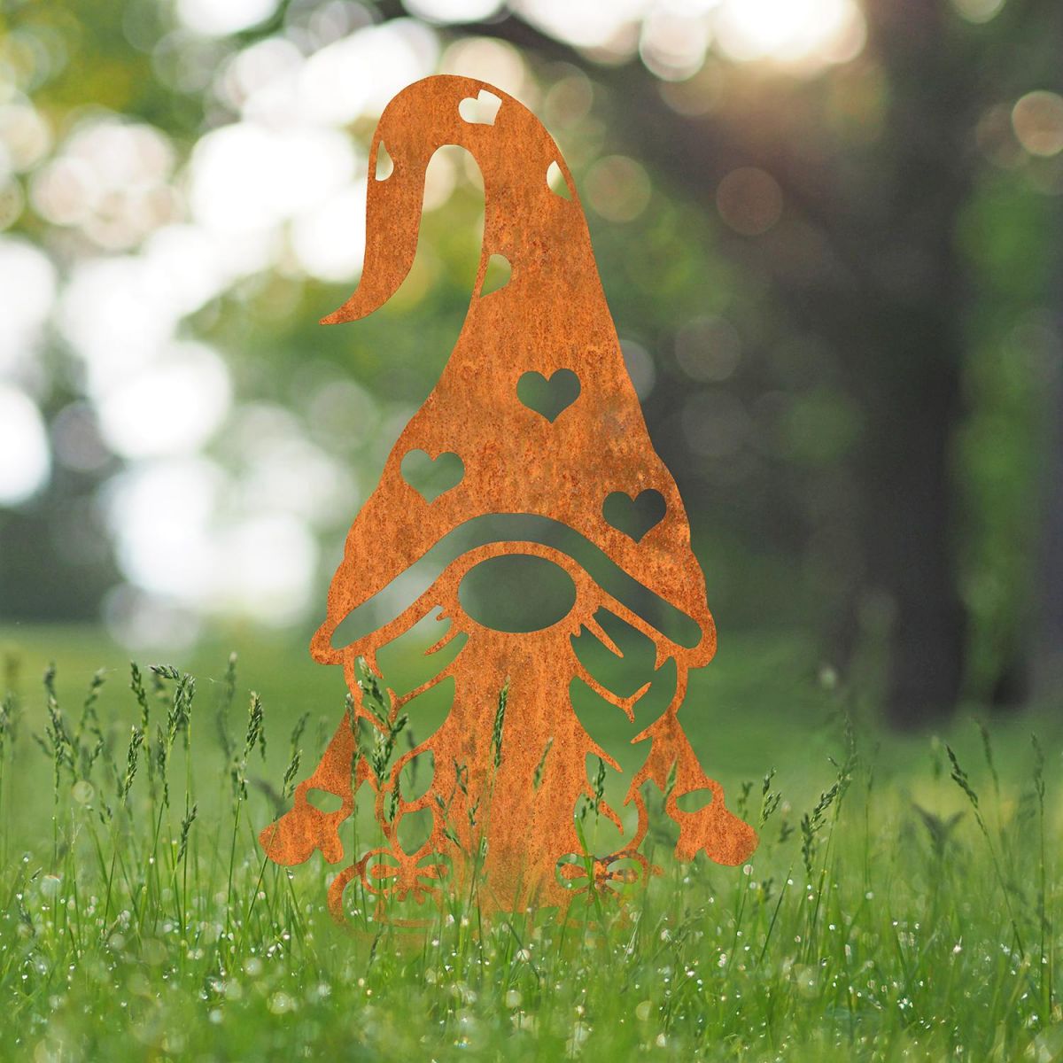 Gonk Gnome With Heart Hat Silhouette in Situ in the Garden