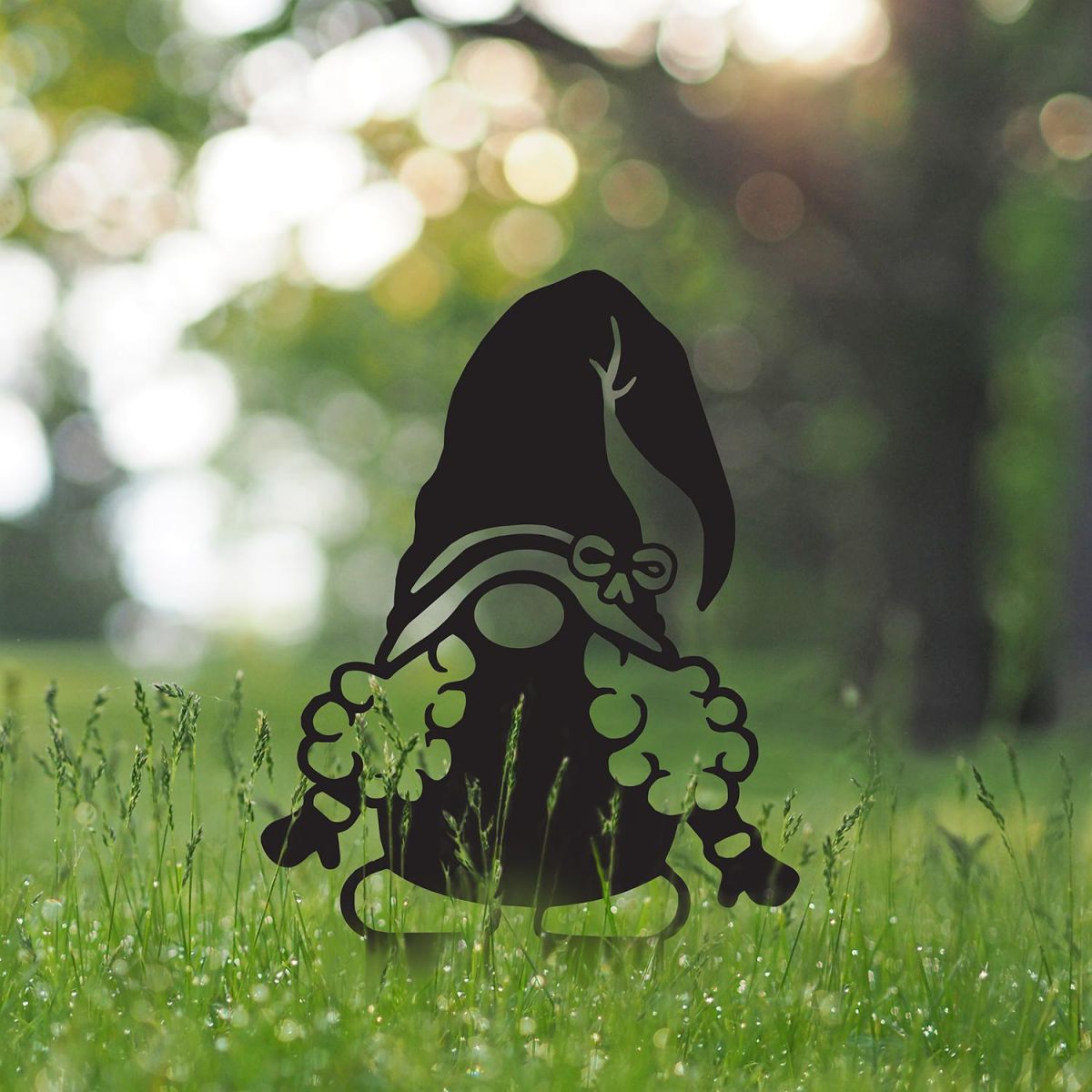 Gonk Gnome With Moustache Silhouette in Situ in the Garden