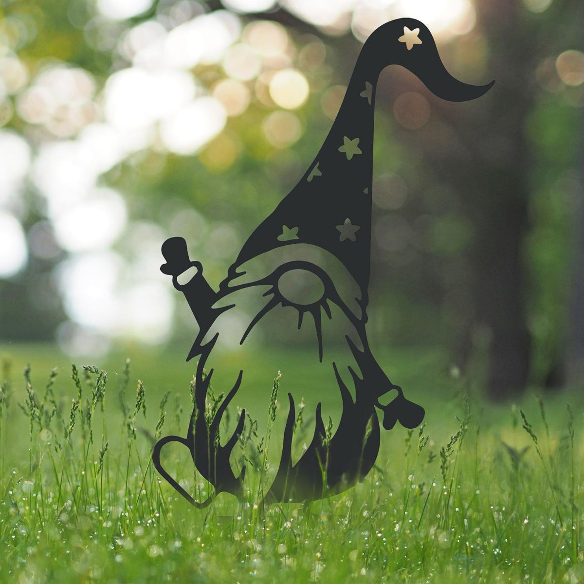 Gonk Gnome With Star Hat Silhouette in Situ in the Garden