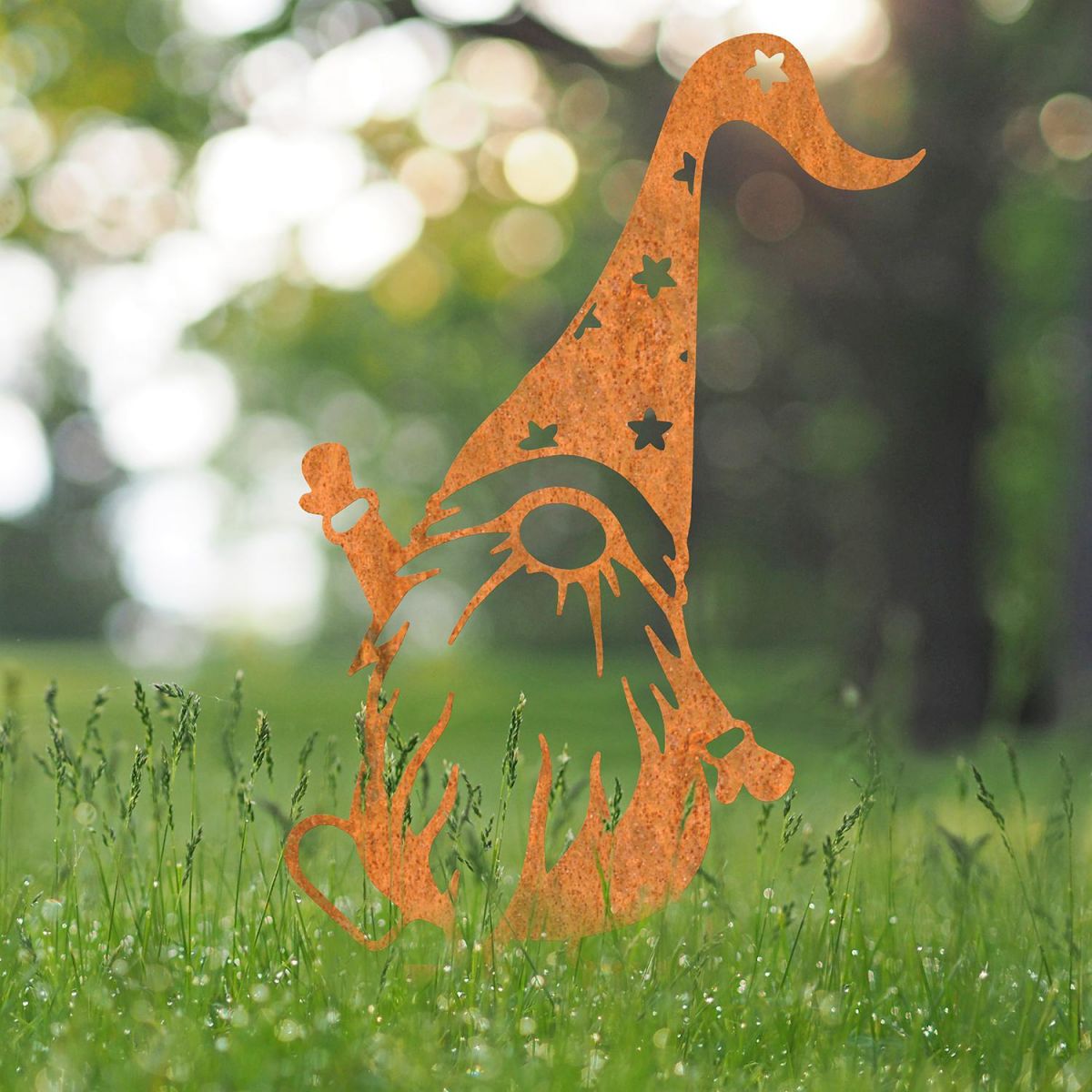 Gonk Gnome With Star Hat Silhouette in Situ in the Garden