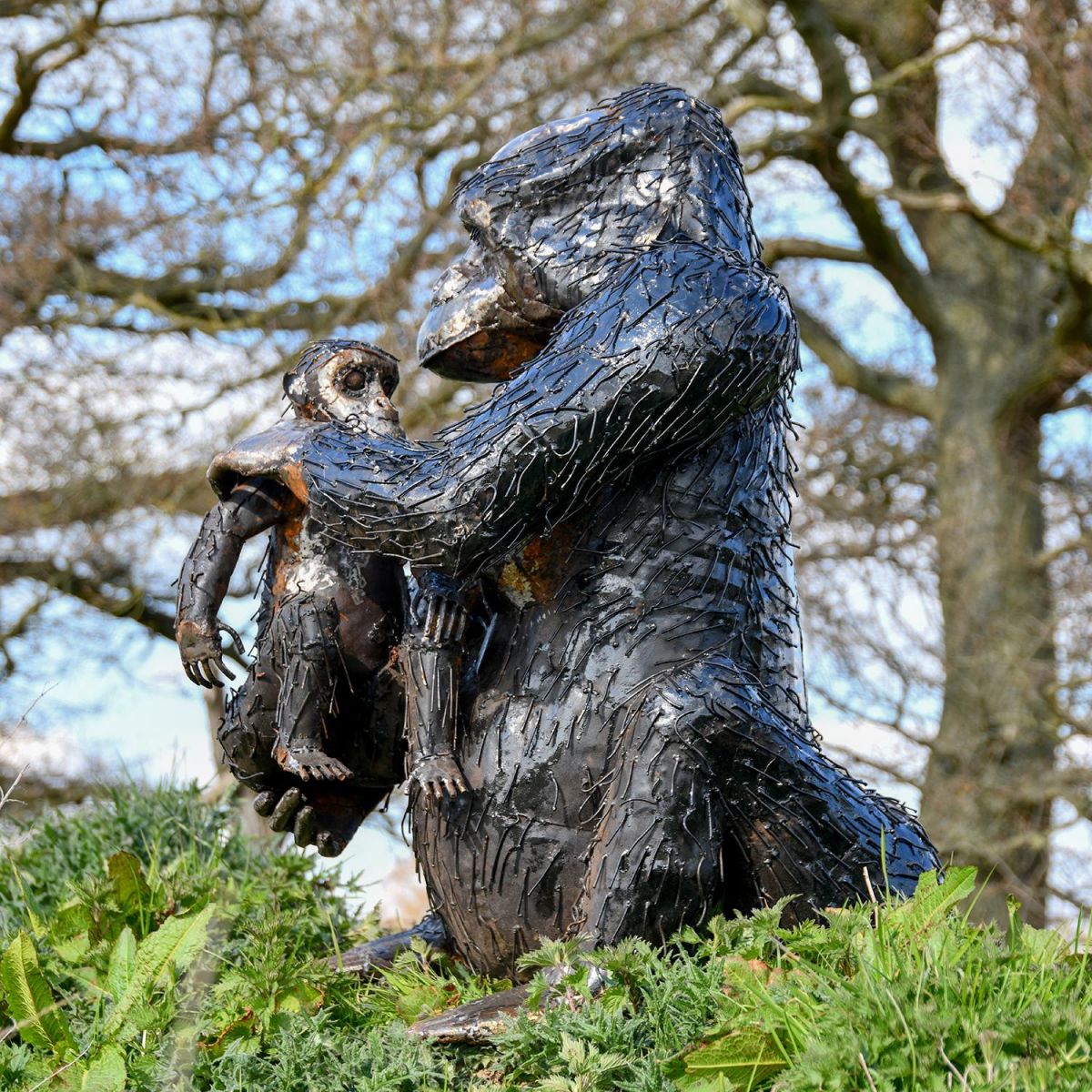 Side View of the Gorilla with Baby Sculpture