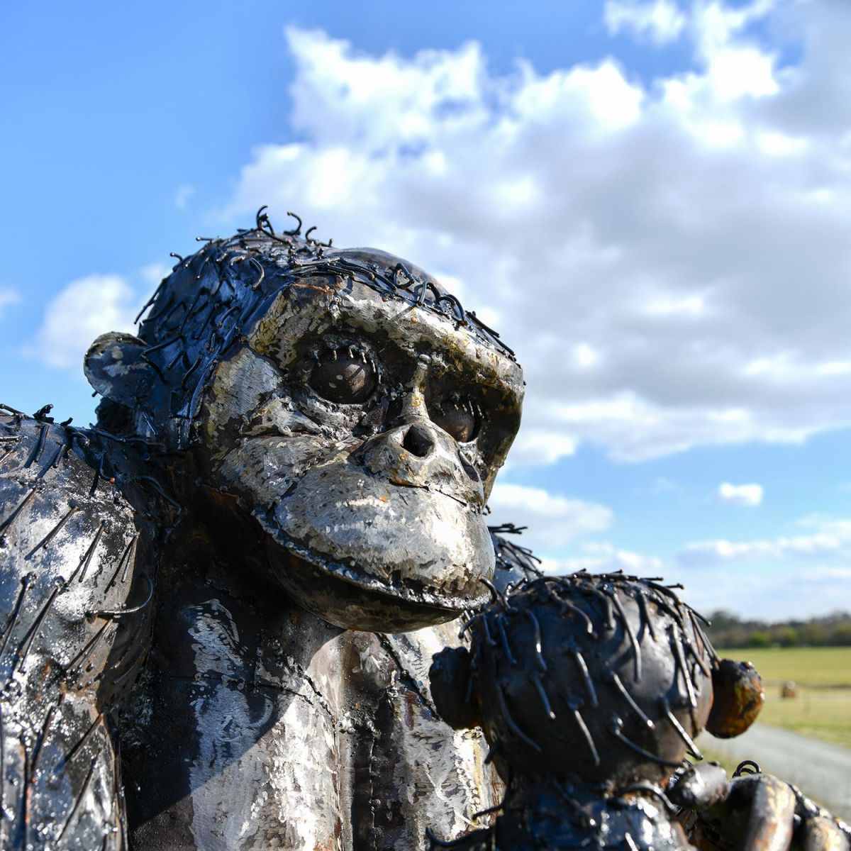 Close-up of the Gorilla Holding the Baby Sculpture