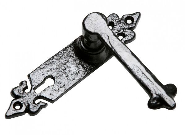 "Fortdale" Gothic Style Black Iron Door Handles With Keyhole