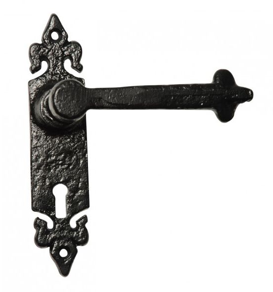 "Fortdale" Gothic Style Black Iron Door Handles With Keyhole