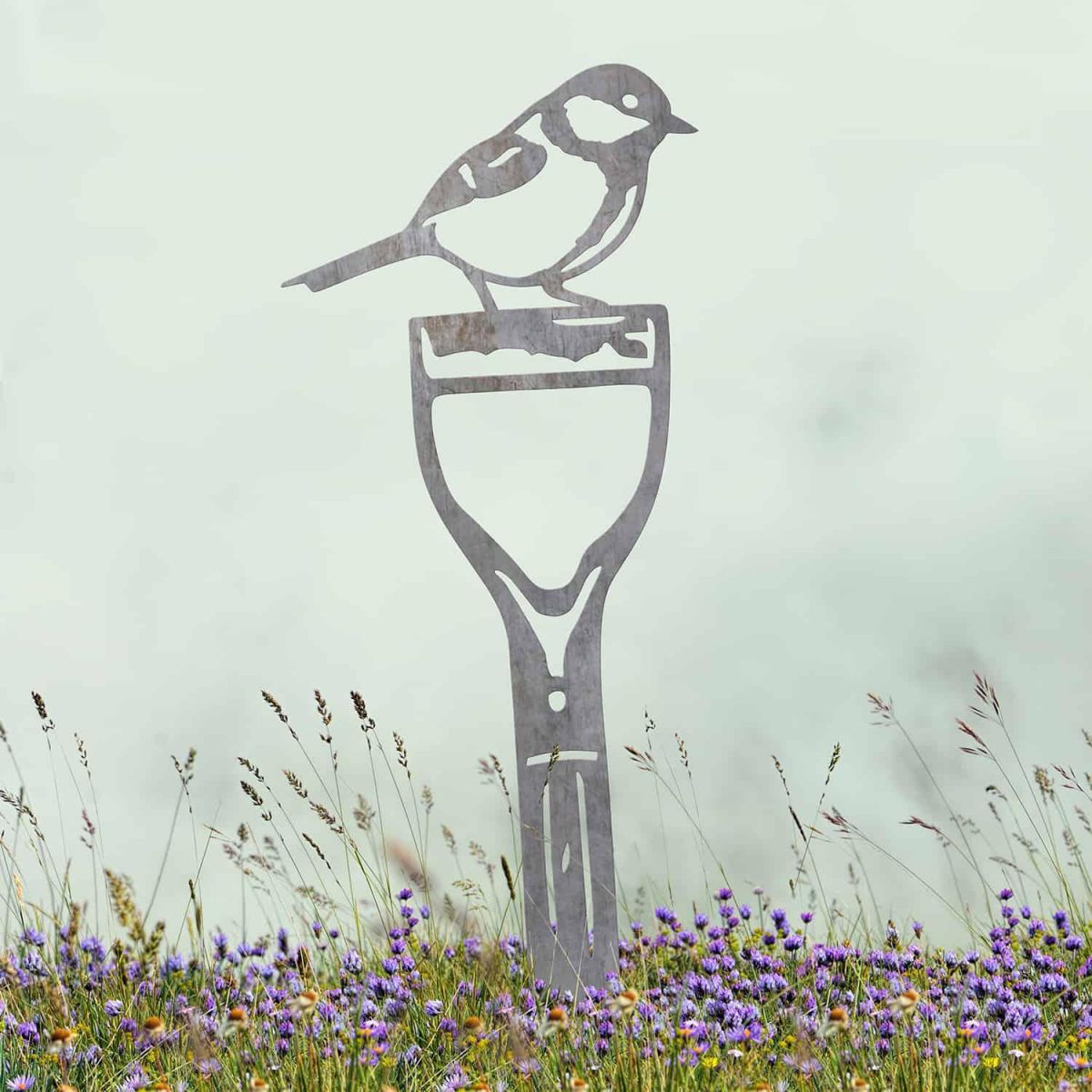 Great Tit Bird Sheet Steel Silhouette in Natural Steel Finish