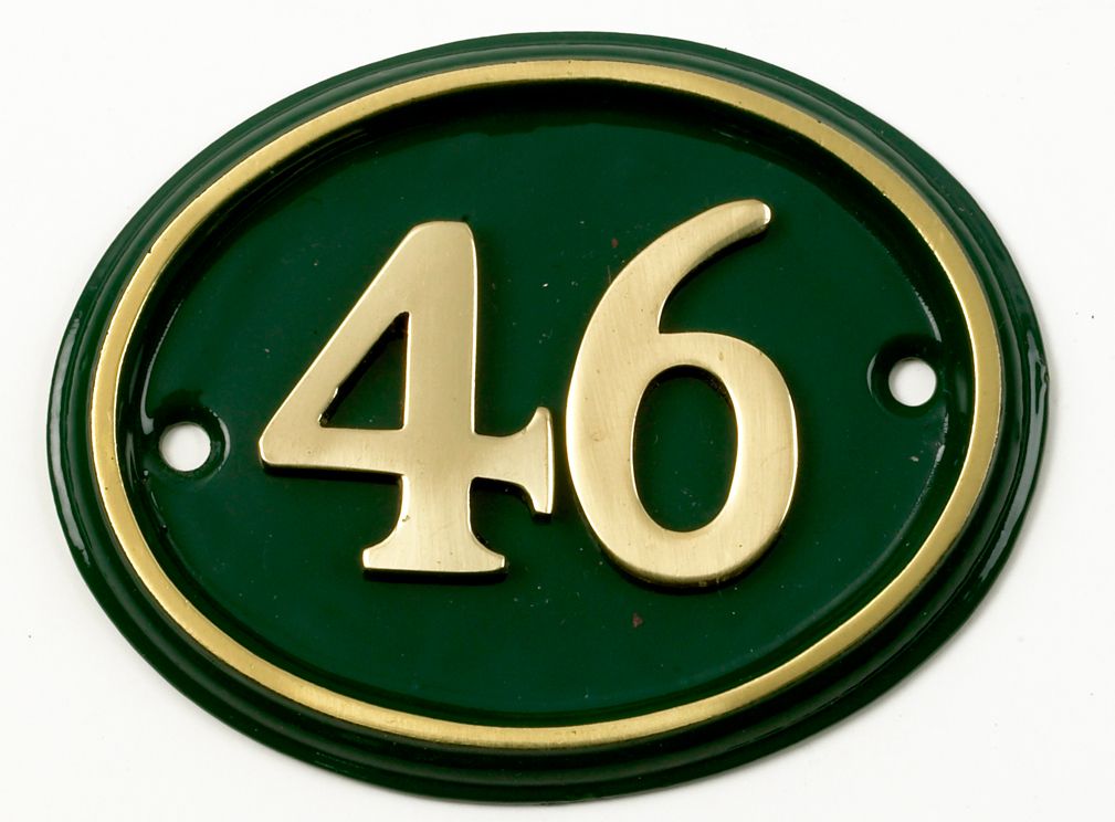 Polished Brass & Green Cast Oval House Number Sign Polished Brass & Green Cast Oval House Number Sign