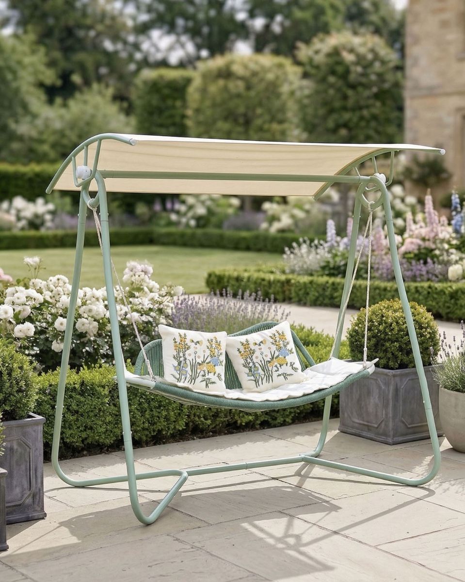 Green Aluminium & Rattan Swing Bench Digital Illustration