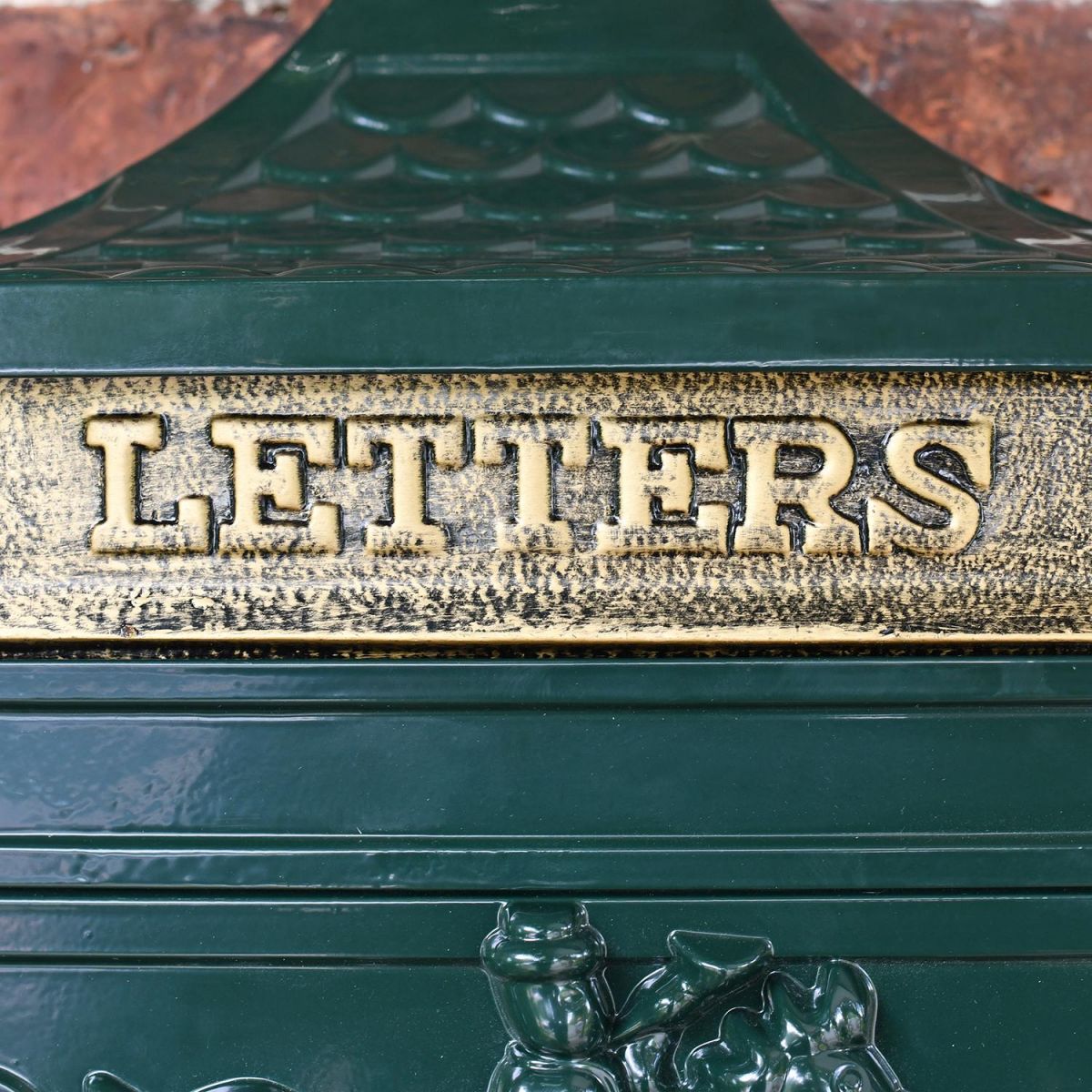 Brass Letter Flap on the Front of the Wall Mounted Post Box