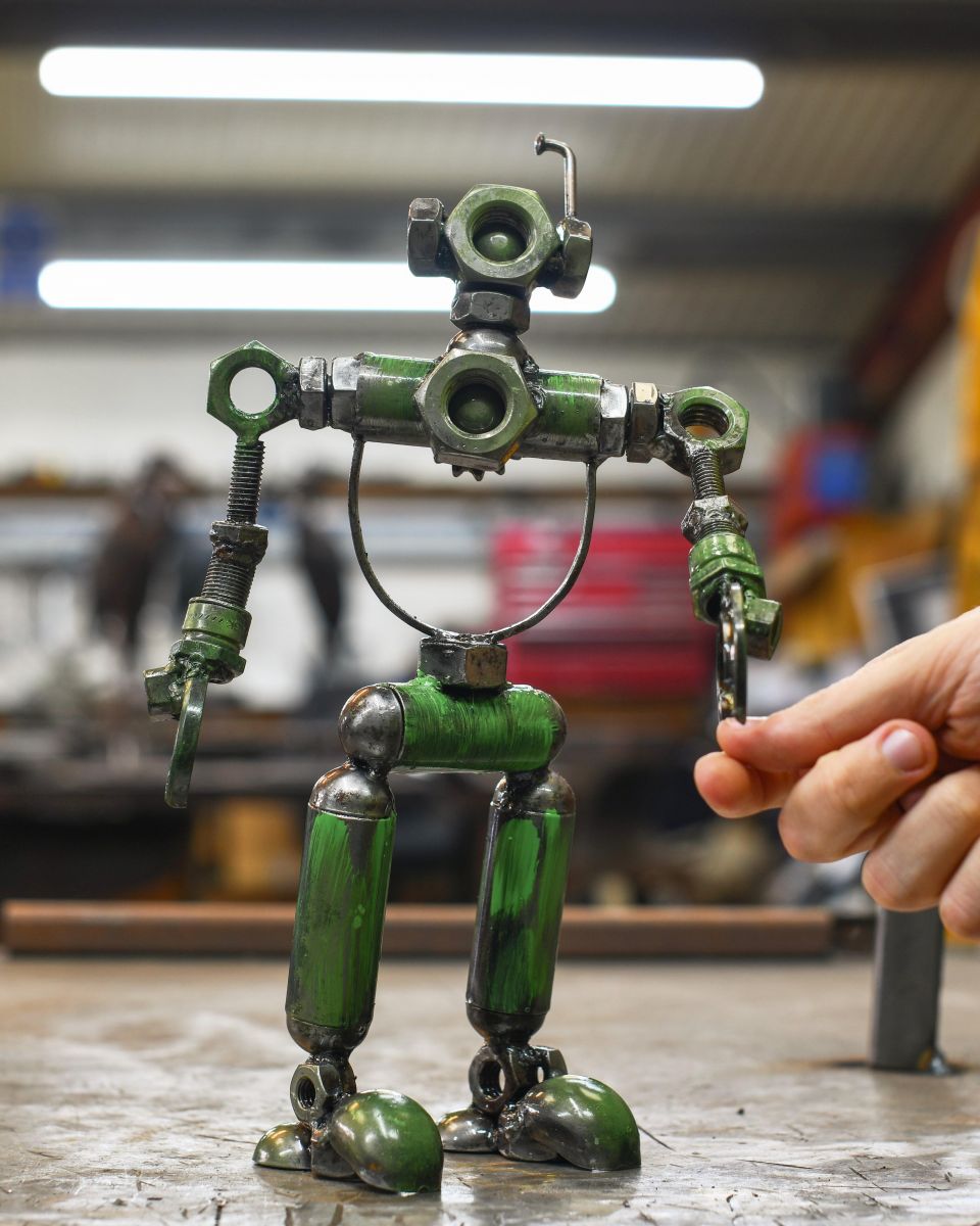 Green Upcycled Metal Robot Sculpture 